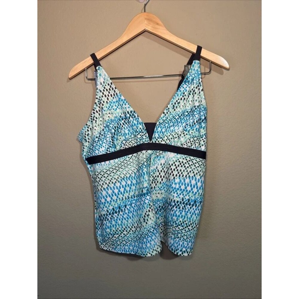 Free Country Blue Womens Tankini XL -16 - Teal Aqua Colors - Geometric Print